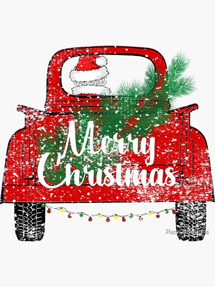 Red Merry Christmas Vintage Red Santa Truck Sticker Shirt Mug Gifts by RadicalDesigns