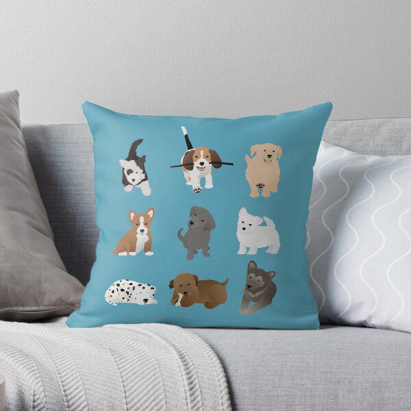 puppies (blue) Throw Pillow