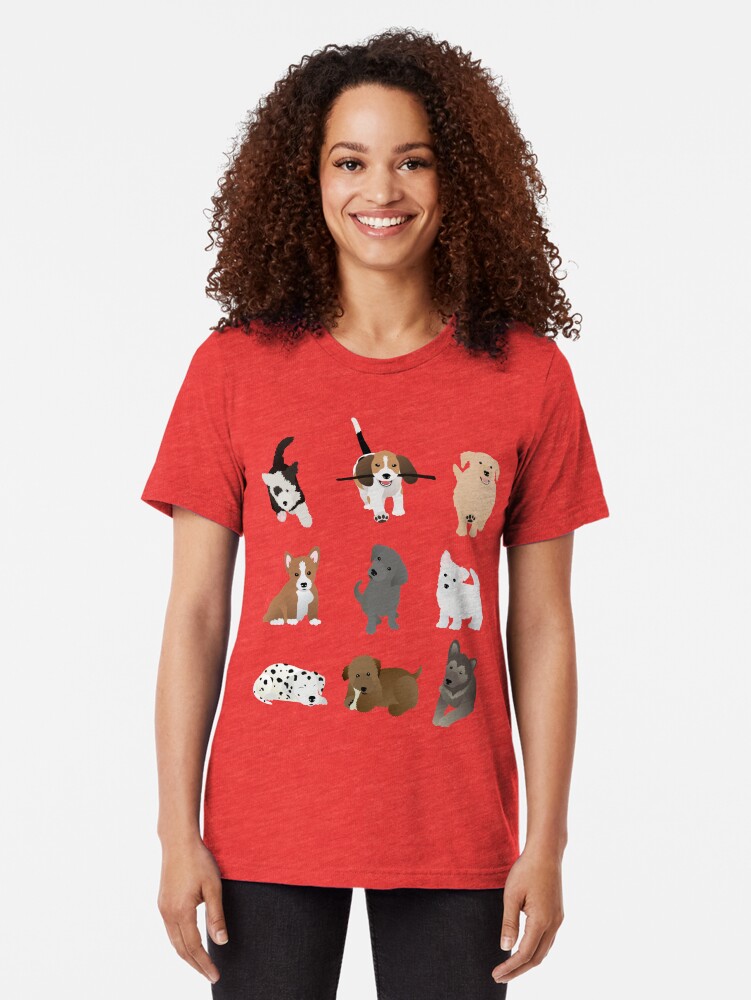 Alternate view of puppies (blue) Tri-blend T-Shirt