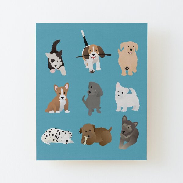 puppies (blue) Wood Mounted Print