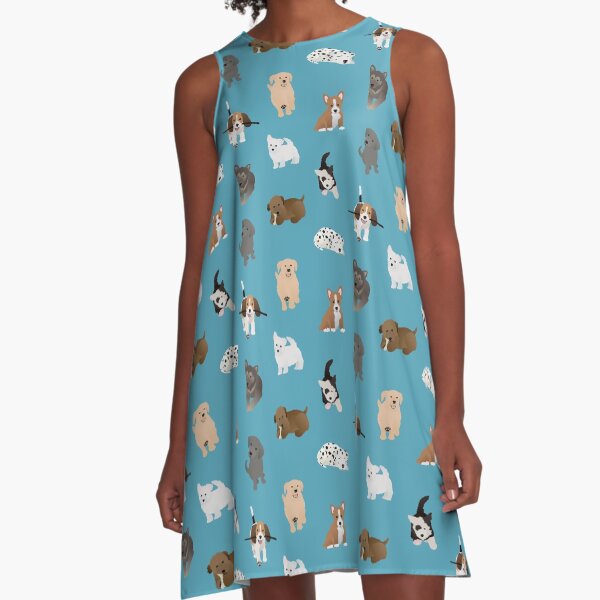 puppies (blue) A-Line Dress