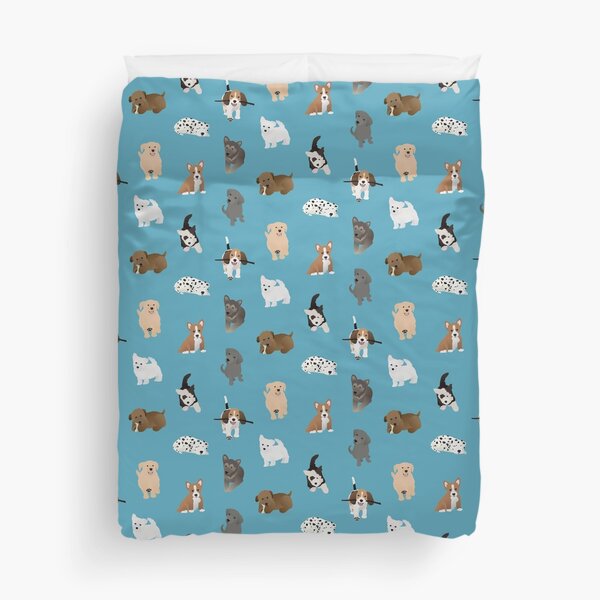 puppies (blue) Duvet Cover