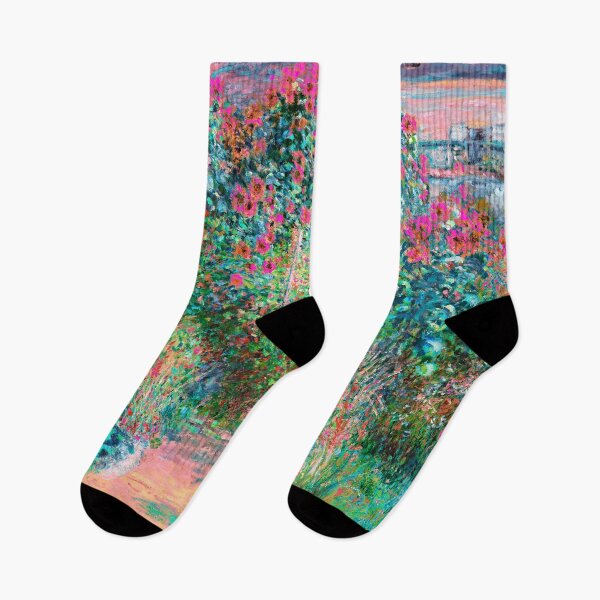 Item preview, The Artist's Garden at Vétheuil - Neon Pink and Cyan Blue (Monet) designed and sold by jupitermoons.