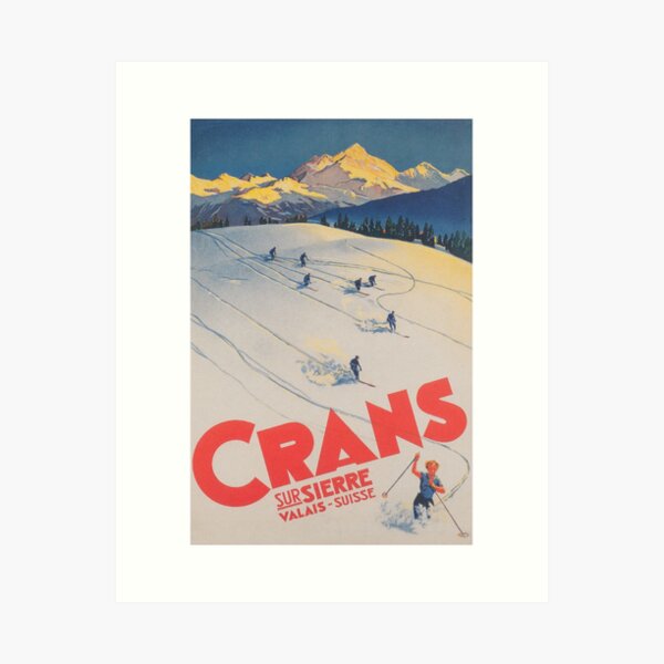 Item preview, Crans, Switzerland, Vintage Ski Poster, Winter Wall Art designed and sold by vintagevivian.
