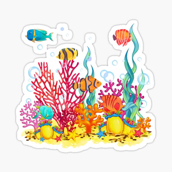 Artikel-Vorschau von Aquarellkorallenriff mit Fischen Schöne Unterwasserwelt, designt und verkauft von mashmosh.