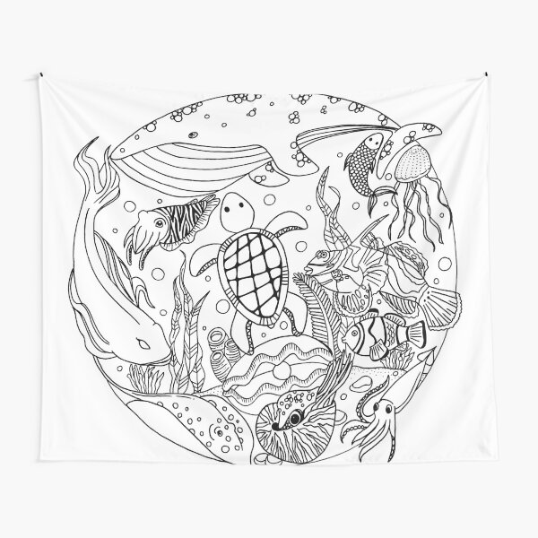 Coloring For Adults Tapestries Redbubble - coloring book animal kingdom coloring book fish roblox