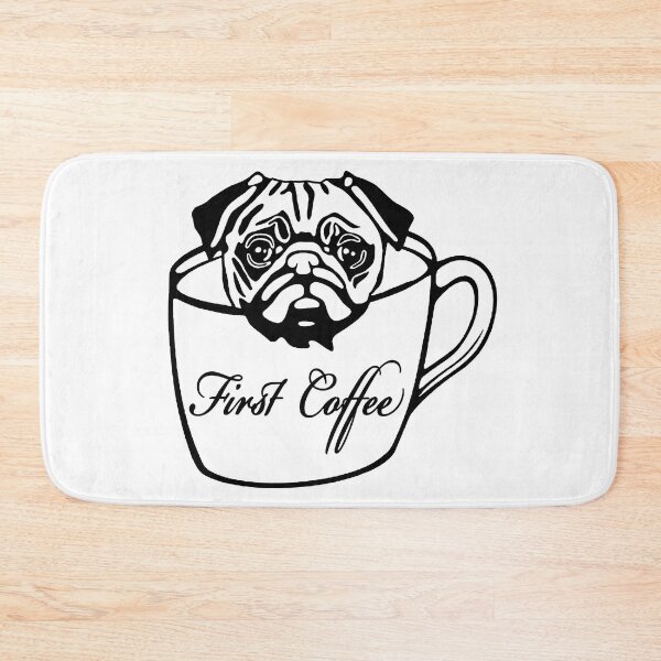 Item preview, Pug; First Coffee; designed and sold by StickerApe.