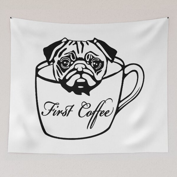 Item preview, Pug; First Coffee; designed and sold by StickerApe.