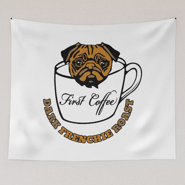 Item preview, Pug in Cup; First Coffee; designed and sold by StickerApe.