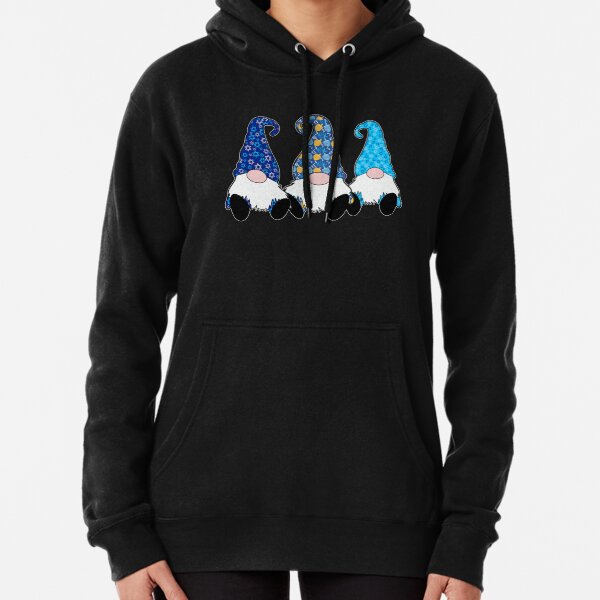 3 Hanukkah Gnomes Elves Cute Blue Dreidel Hats Pullover Hoodie