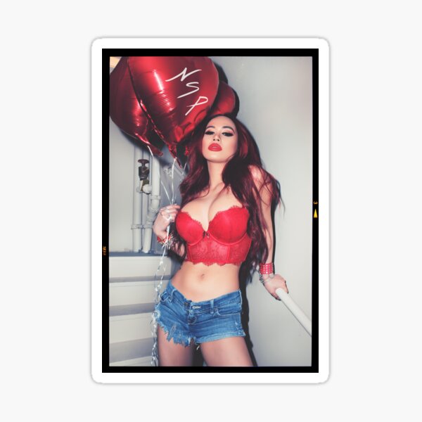 Sexy Fashion Photography - "Sexy Asian Girl with Red Hair with Red Heart Balloons - Modern Pinup" Featuring The Beautiful Model Yuni Kaye Sticker