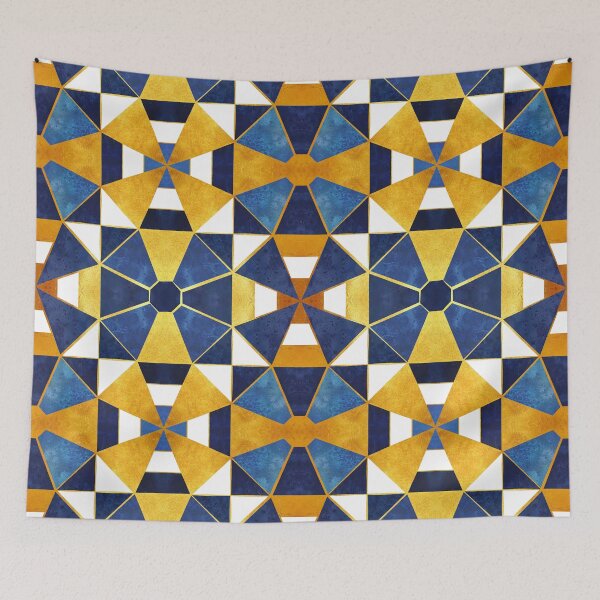 Item preview, Kaleidoscope geometric shapes // gold and blue designed and sold by SelmaCardoso.