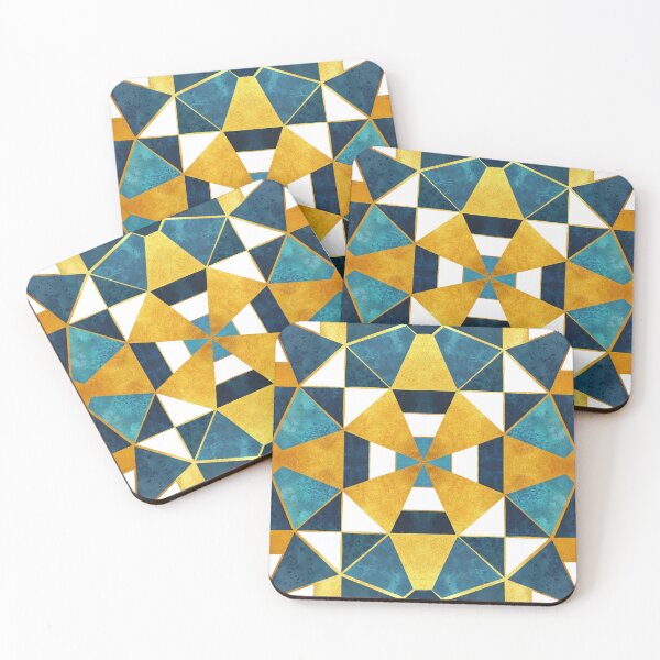 Item preview, Kaleidoscope geometric shapes // gold and teal designed and sold by SelmaCardoso.