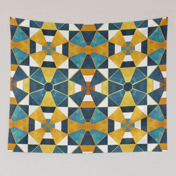 Item preview, Kaleidoscope geometric shapes // gold and teal designed and sold by SelmaCardoso.