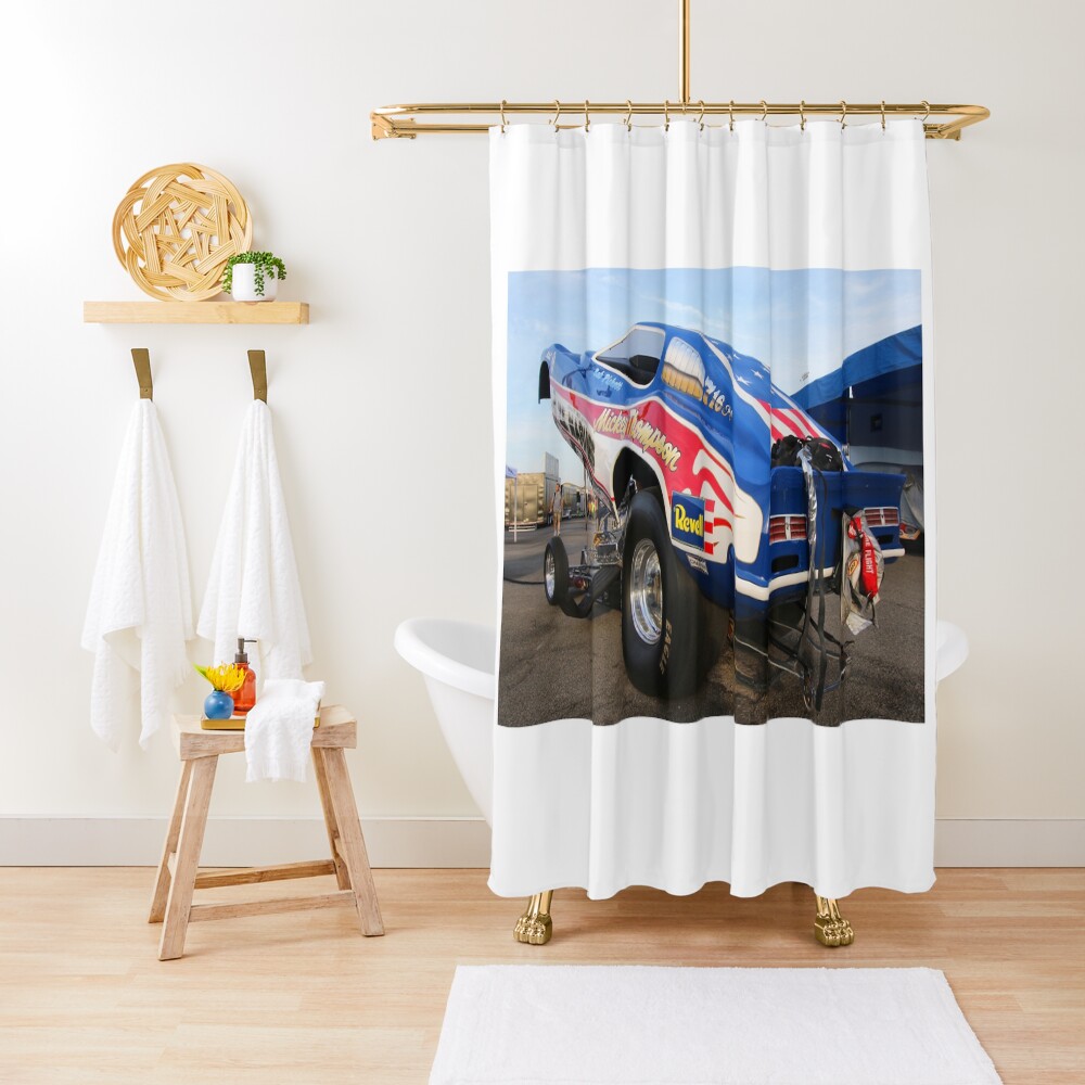 "Drag racing Nostalgia funny car" Shower Curtain for Sale by mooneyes