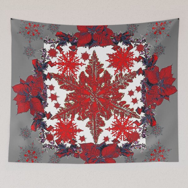 Item preview, GREY-RED CHRISTMAS SNOWFLAKES HOLIDAY ART designed and sold by sharlesart.