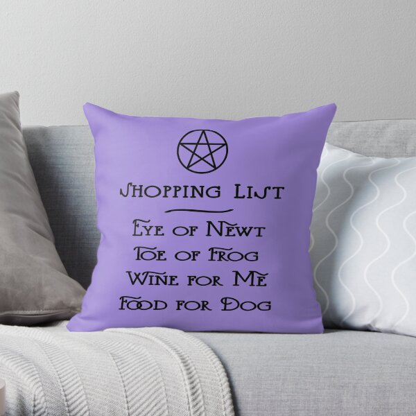 Witch's Shopping List Wine and Dog Food Cheeky Witch® Throw Pillow