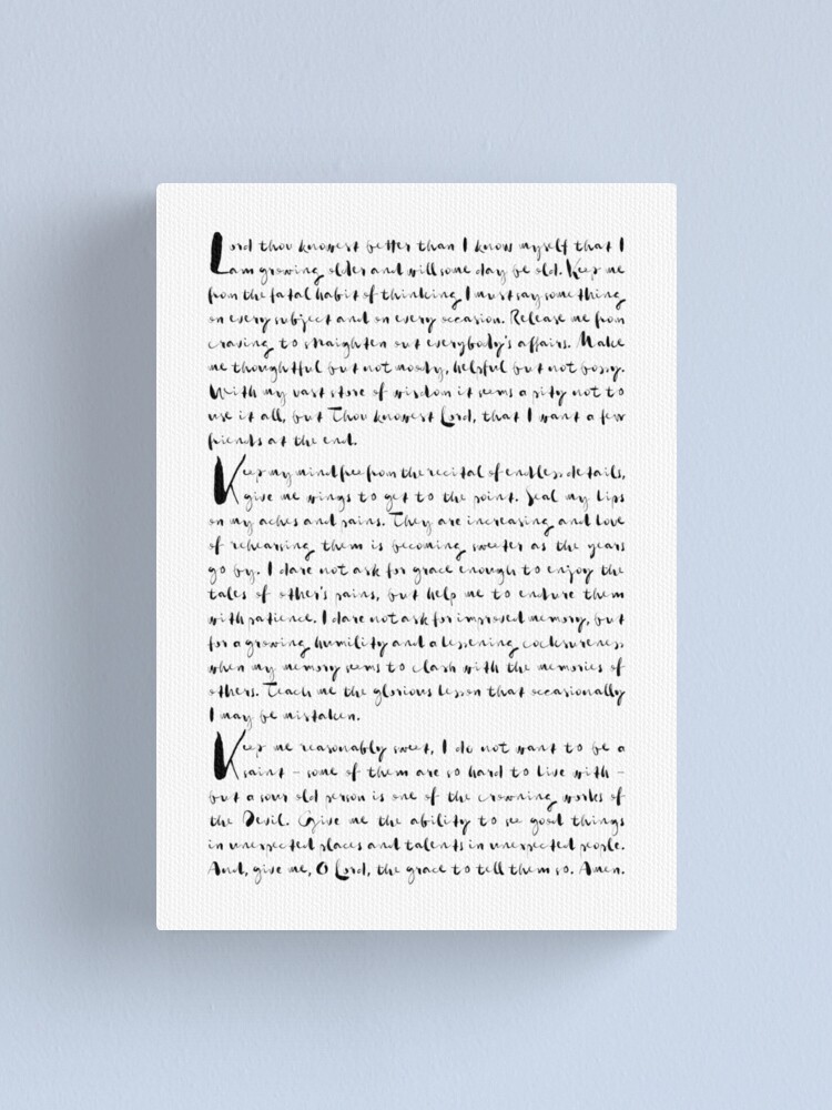 “Seventeenth Century Nun’s Prayer” Canvas Print by TypographyTales