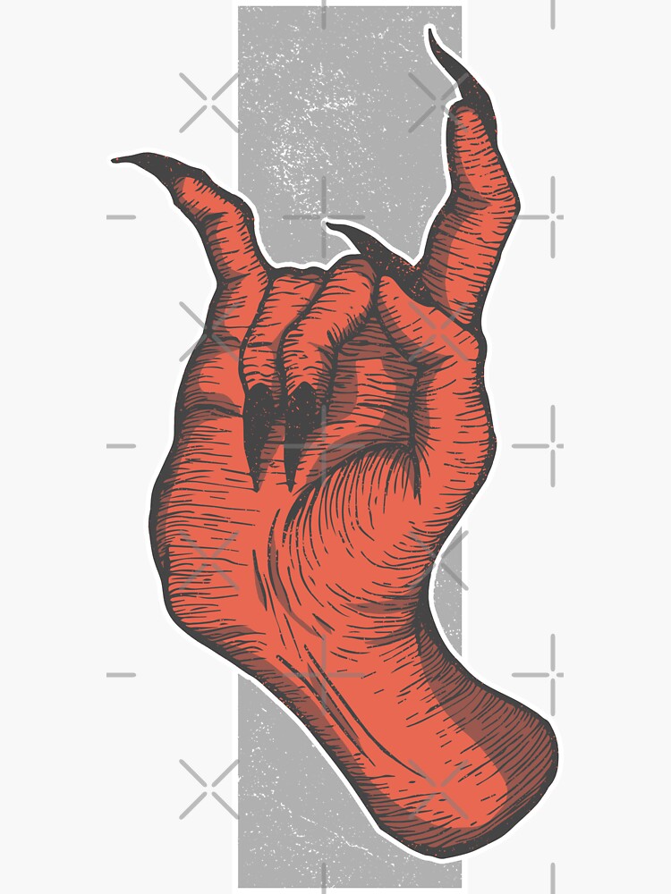 "Horns Up Metal symbol Red" Sticker by BlackOwlVisions Redbubble