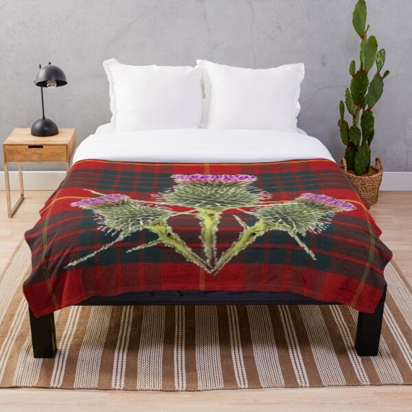 SCOTTISH THISTLES ON CAMERON CLAN TARTAN Throw Blanket