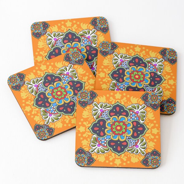 Mexican Talavera Flower Coasters (Set of 4)