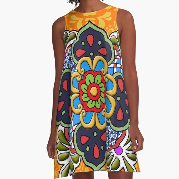 Mexican Talavera Flower A-Line Dress