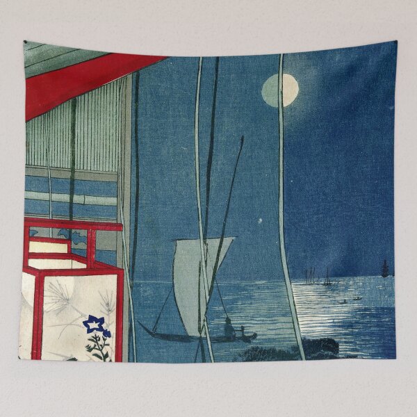 Item preview, Kobayashi Kiyochika - Mosquito net and full moon at Shinagawa designed and sold by Hangastudio.