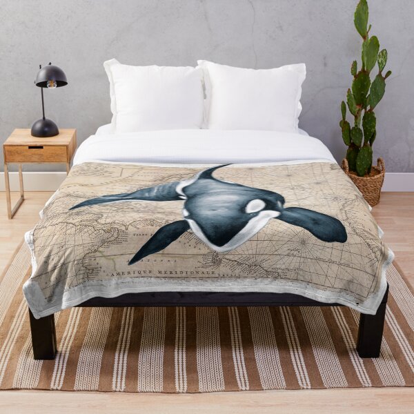 Orca Whale Map Throw Blanket