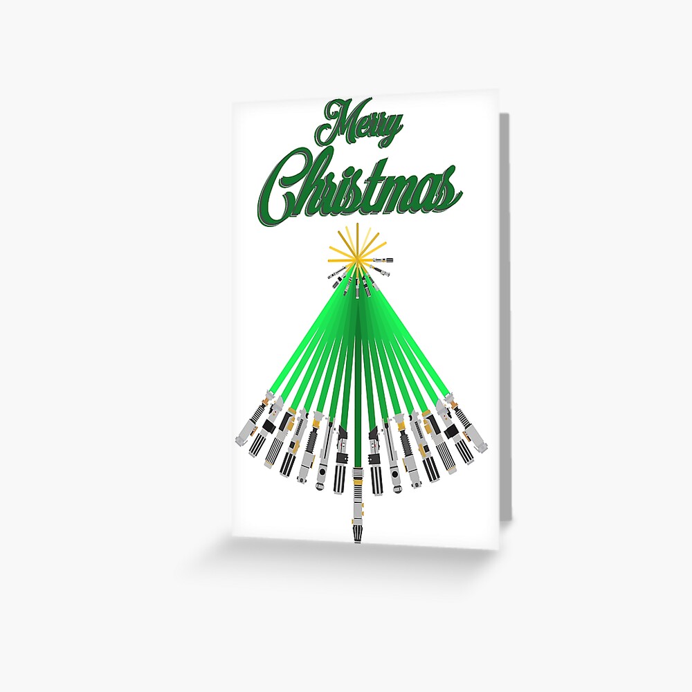 Lightsaber Christmas Tree Greeting Card By Kcgfx Redbubble