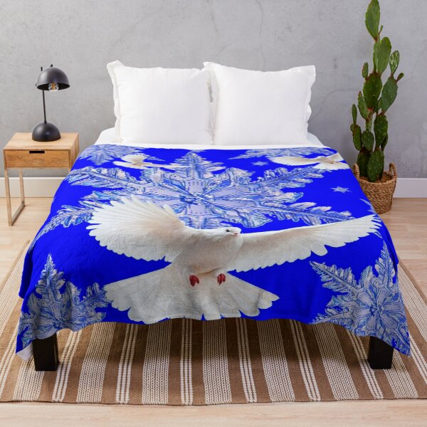 Item preview, BLUE WINTER SNOWFLAKES & WHITE DOVES designed and sold by sharlesart.