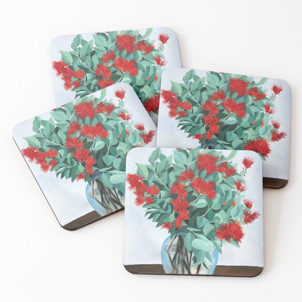 Item preview, Red Native Flowers in Vase with Ice Blue Background designed and sold by leahgay.
