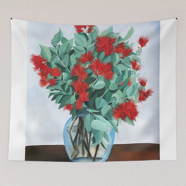 Item preview, Red Native Flowers in Vase with Ice Blue Background designed and sold by leahgay.