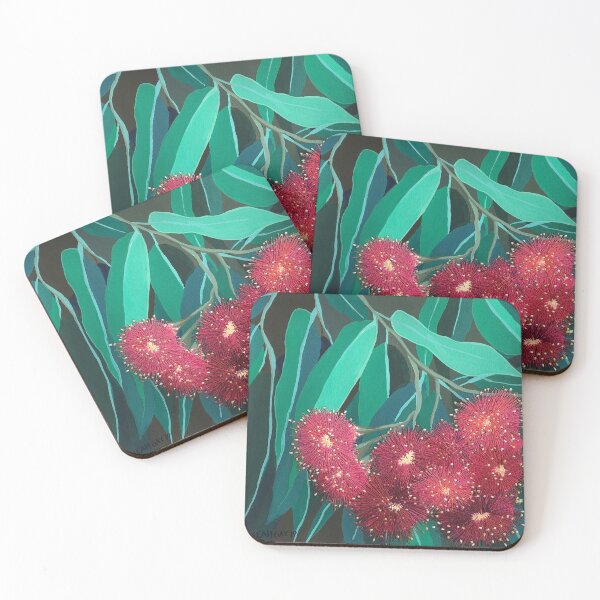 Bunch of Dark Pink Gum Flowers by Leah Gay Coasters (Set of 4)