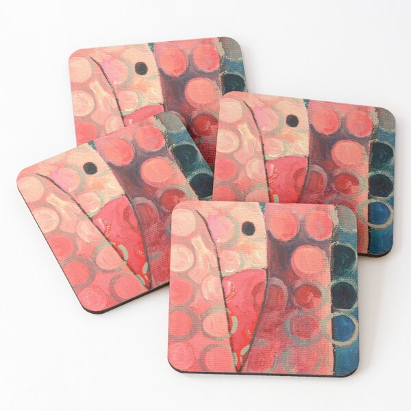 Pink Spotted Bird Coasters (Set of 4)
