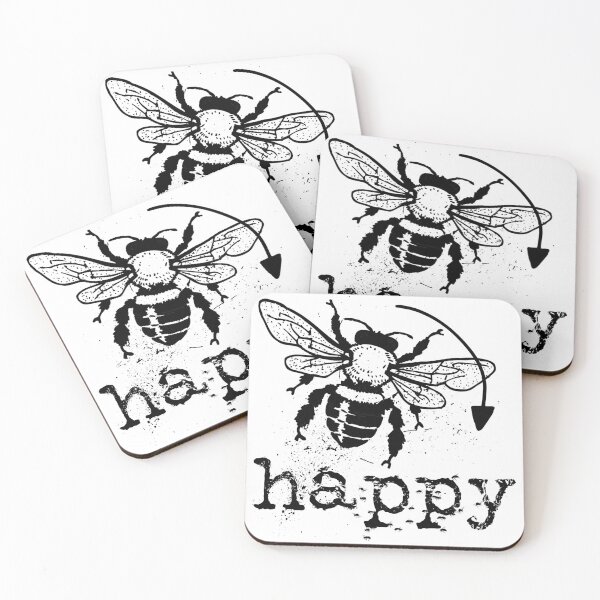 Item preview, Bee happy typography text art quote by Word Fandom - wordfandom designed and sold by Kerry Pritchard.