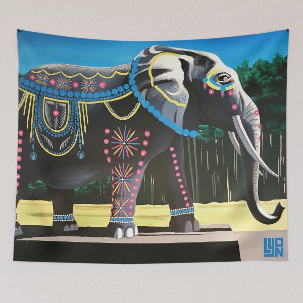 Item preview, Electric Forest Elephant Taspestry designed and sold by Asadain.