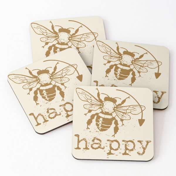 Item preview, Bee happy typography text art quote by Word Fandom - wordfandom designed and sold by Kerry Pritchard.