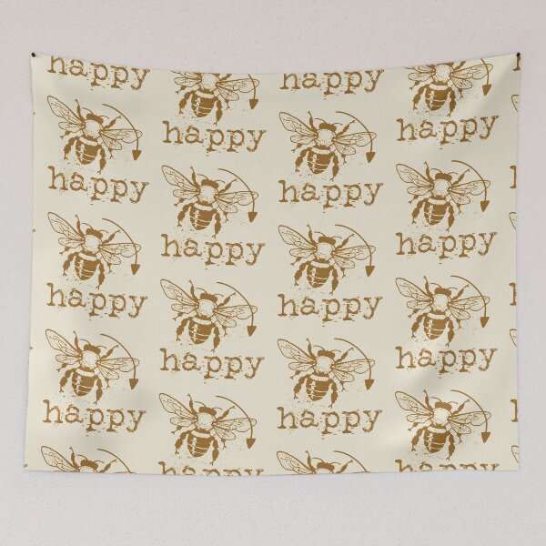 Item preview, Bee happy typography text art quote by Word Fandom - wordfandom designed and sold by Kerry Pritchard.