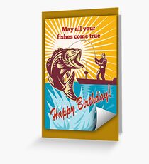 Fly Fisherman on boat catching largemouth bass Greeting Card