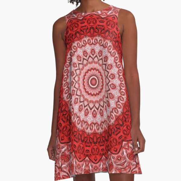 Mandala roja de protección. Vestido acampanado