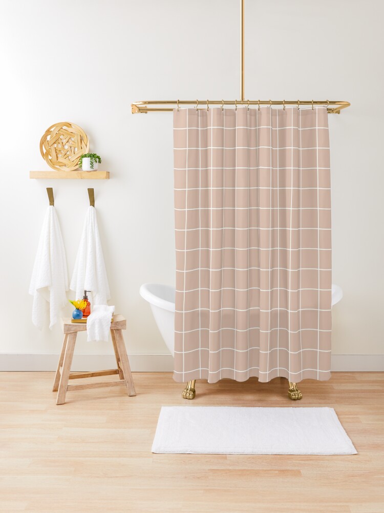 Grid pattern on nude pink Shower Curtain by ARTbyJWP | Society6