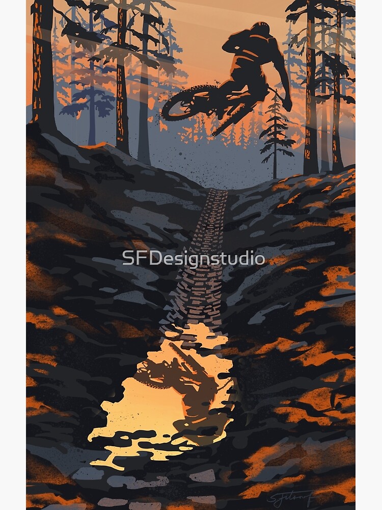 Thumbnail 2 of 2, Greeting Card, Retro styled mountain biking dirt jumper sunset designed and sold by SFDesignstudio.