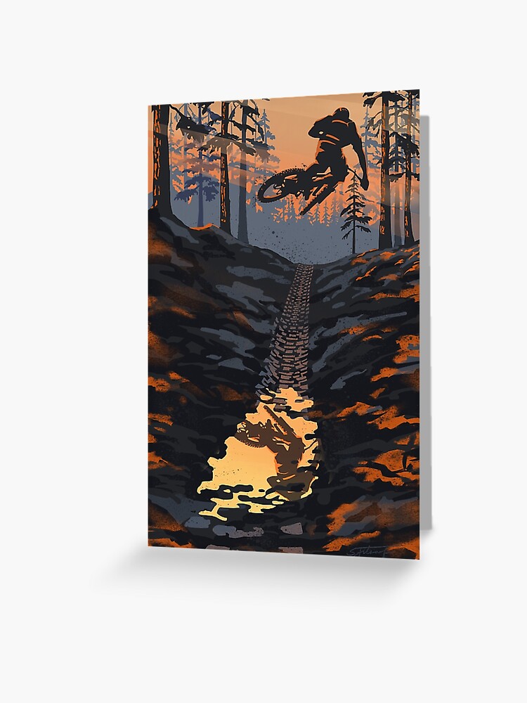 Thumbnail 1 of 2, Greeting Card, Retro styled mountain biking dirt jumper sunset designed and sold by SFDesignstudio.