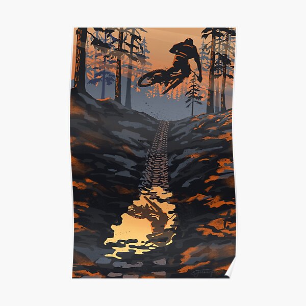Retro styled mountain biking dirt jumper sunset Poster