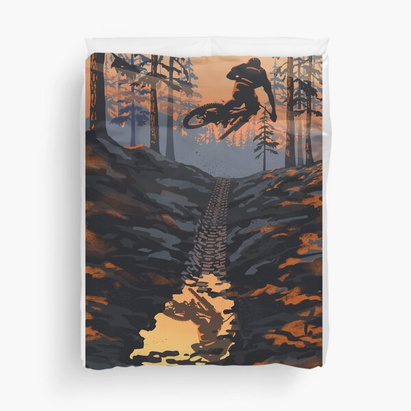 Retro styled mountain biking dirt jumper sunset Duvet Cover