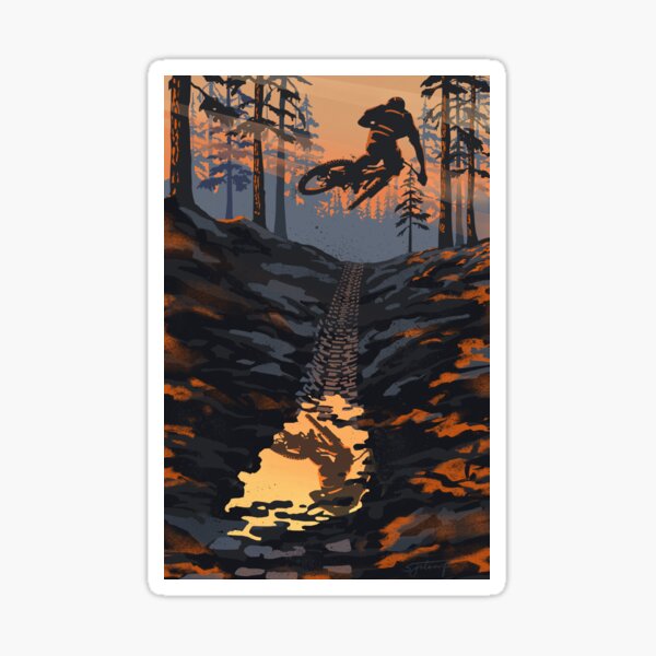 Retro styled mountain biking dirt jumper sunset Sticker