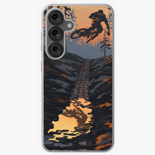 Aperçu de l'œuvre Vélo de montagne de style rétro dirt jumper au coucher du soleil créée et vendue par SFDesignstudio.