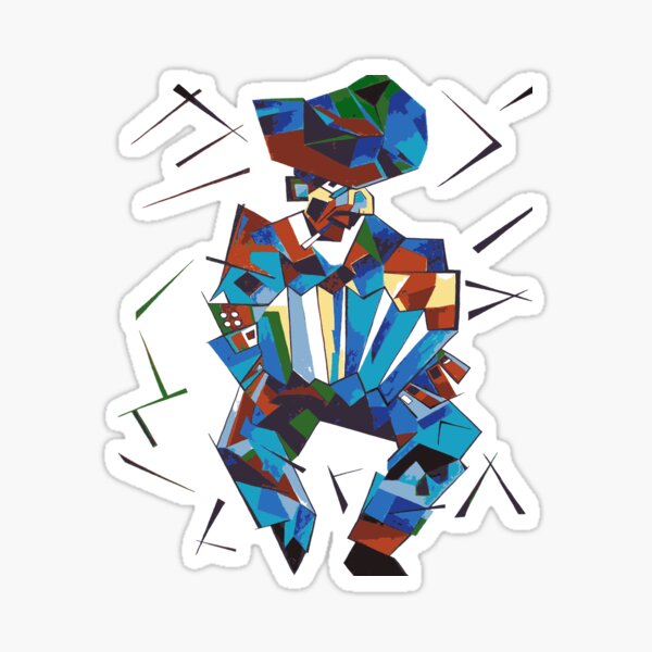 Geometric Art Portrait of Accordion Player Street Artist Isolated Sticker