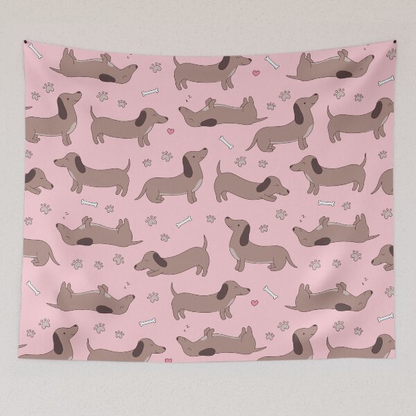 Item preview, Light Pink Dachshund Dog Paws Bones Pattern designed and sold by lucypooki.