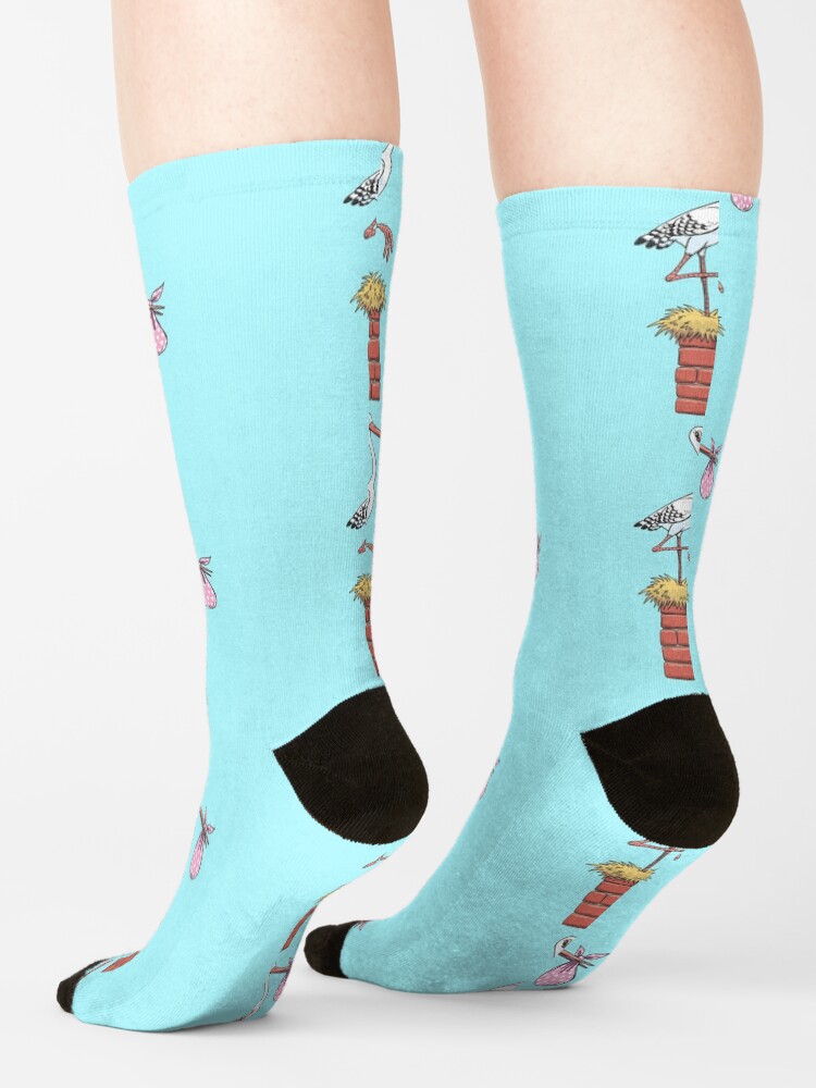 Alternate view of stork on the chimney holds the bind Socks